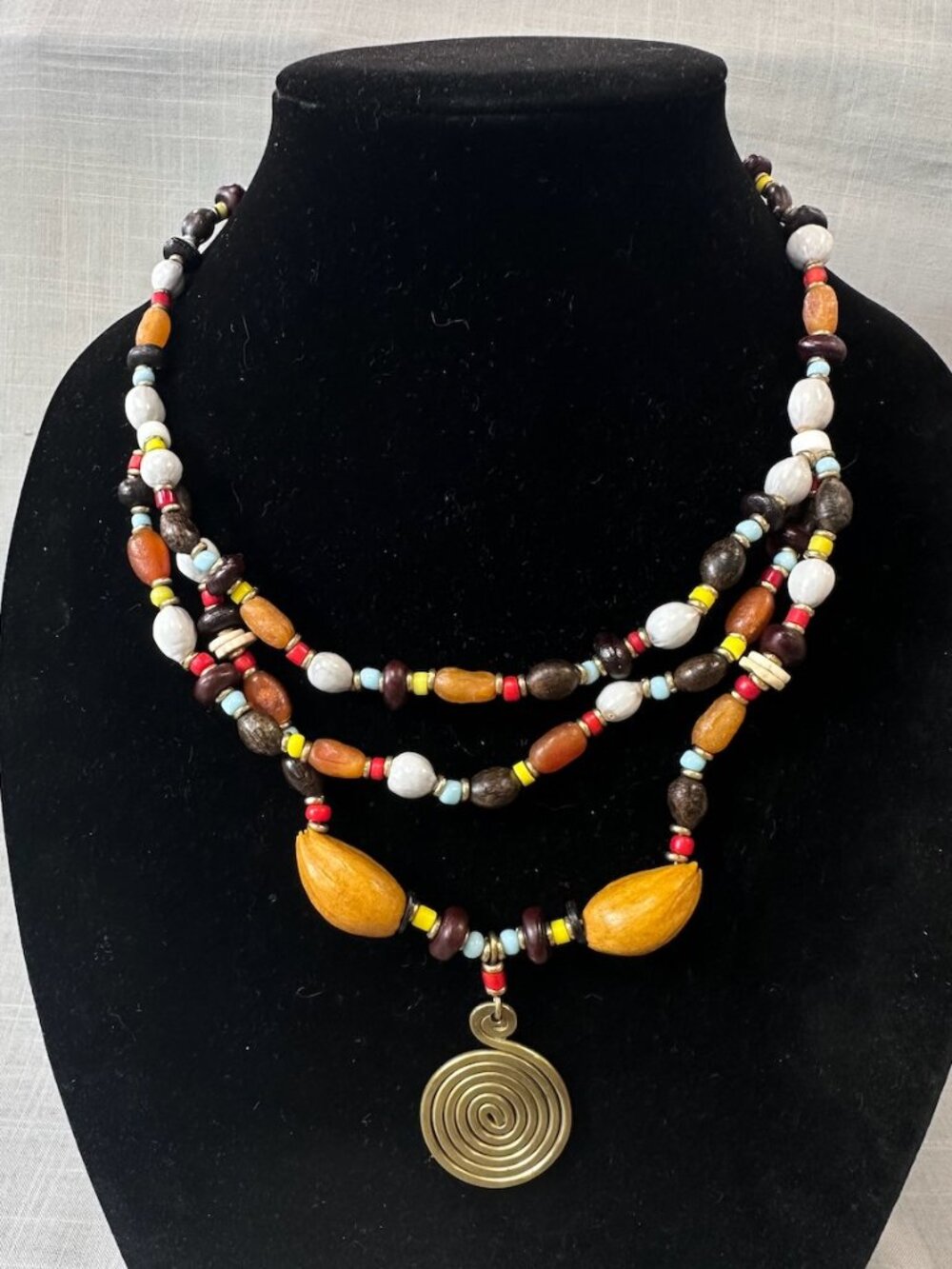 Vintage Tribal Seed and Brass Statement Necklace